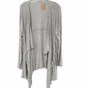 NWT Cozy Casual Waterfall Ribbed Open Front Knit Cardigan Gray Size 1X